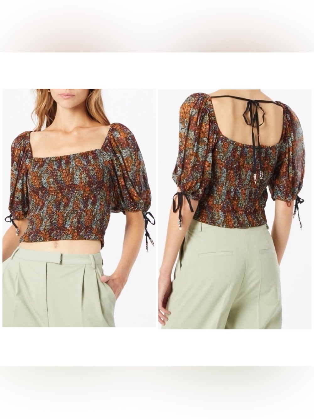 Free People Back On Top Floral Smocked Top NWOT S